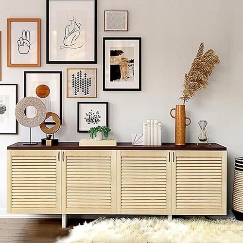 Wooden Louvered Door Pine Wood Front Cabinet Cupboard Wardrobe Natural or White - Picture 7 of 12