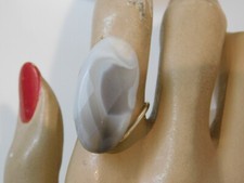 Silver Wire Wrap Gray Banded Agate Oval Stone Bead size 7 Ring 9k 80