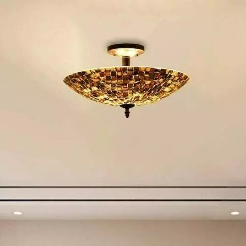 Mosaic Design 2 Light Semi Flush Mount Seashell Ceiling Light 16in