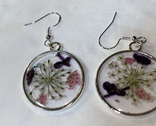 Handmade Pressed Flower Earrings Sterling Silver Ear Wire - Picture 5 of 5