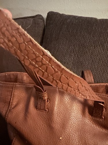 Croft & Barrow Tote Purse Brown Faux Reptile Print 14" Tall Classic Minimalist - Picture 13 of 17