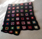 Vintage Black granny square Afghan Handmade Large 80X62