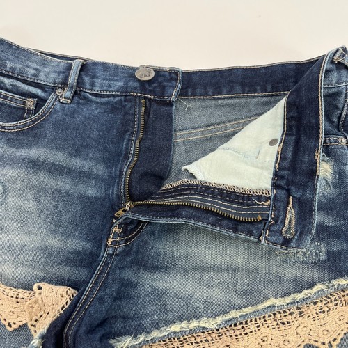 Free People Size 28 Lacey Cut Off Denim Jean Shorts Distressed Blue Faded Wash - Picture 6 of 16