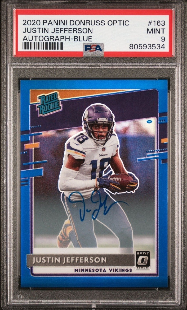 2020 Donruss Optic #163 JUSTIN JEFFERSON RC Auto Blue /75 PSA 9 Mint VIKINGS