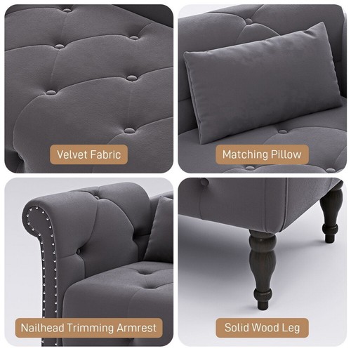 60" Modern Velvet Chaise Lounge Chair Buttons Tufted Sofa Chair Couch W/1 Pillow - Picture 5 of 58