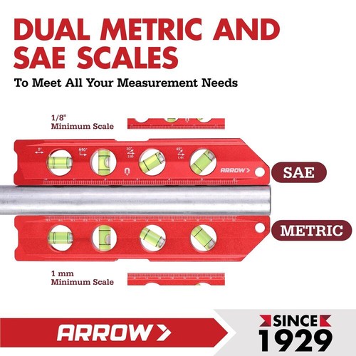 ARROW 8-inch Magnetic Torpedo Level Level Tool Metric SAE 0°/30°/45°/90° Bubbles - Picture 5 of 10