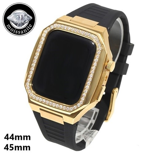 Apple Watch Case 44mm/45mm Series 4/5/6/7/8/9 Moissanite Bezel Rubber Band JAPAN - 第 1/8 張圖片