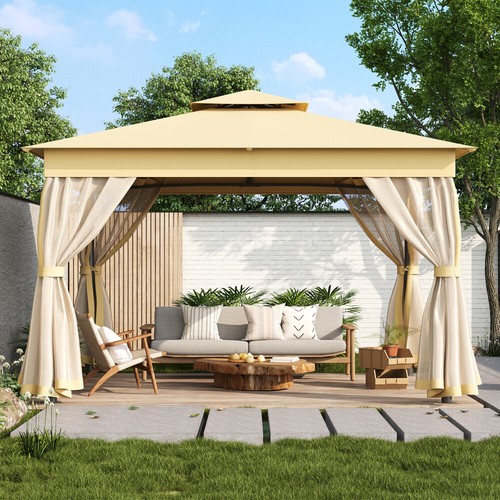 10x12FT Outdoor Gazebo Tent w Double Roofs Mosquito Netting for Backyard Lawn - Picture 2 of 19