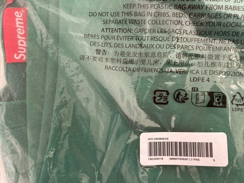 Supreme NYC Crewneck Pine Green Size Small BRAND NEW FW23 SW119 LT PINE SMALL - Picture 18 of 18