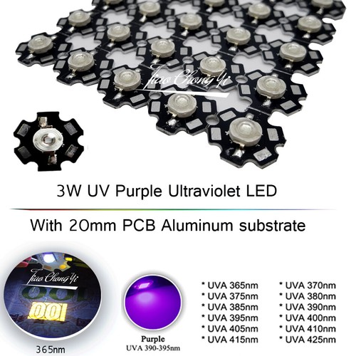 3W UV Lila Ultraviolett LED Leuchtmittel Lampe 365nm 395nm mit 20mm Leiterplatte 1-10 Stück - Bild 1 von 8