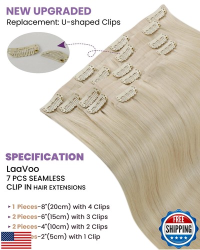 Extensiones de cabello con clip sin costuras LaaVoo cabello humano blanqueador rubio tiburón sin costuras - Imagen 2 de 5