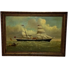 Oil Painting Steamer SS Miranda Polar Artic Expedition Dr Frederick Albert Cook