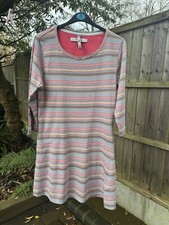 Dress Grey Multi Stripe Stretch Jersey Pullover 3/4 Sleeve Round Neck UK 12