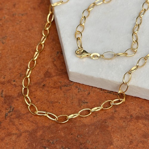 18K Yellow Gold SOLID 4MM Oval Open Link Chain Necklace Various Lengths - Picture 3 of 9