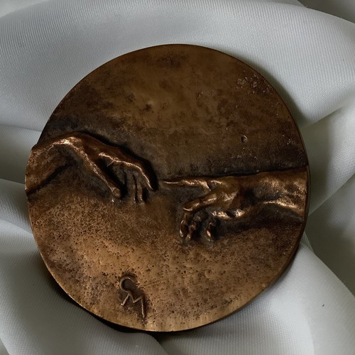 Miguel Ángel Sixto Creación Adán Toque Mano de Dios Italia Arte Antigua Medalla de Bronce - Imagen 3 de 10