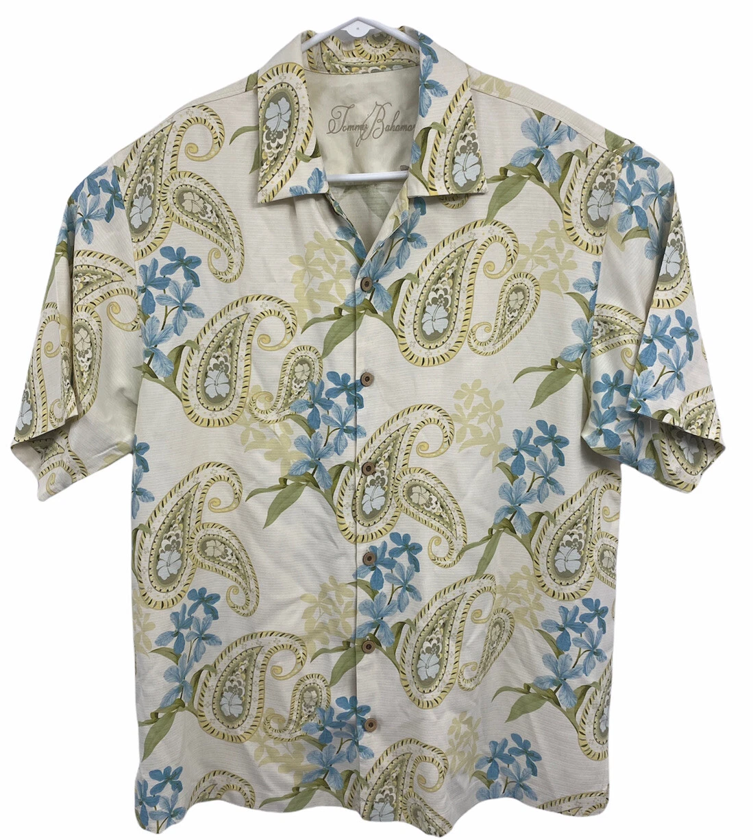 Tommy Bahama Floral Hawaiian Shirt Size L 100% Silk Relaxed Fit