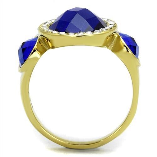 Gold ring royal blue three stone stainless steel cubic zirconia 2495 - Picture 3 of 4