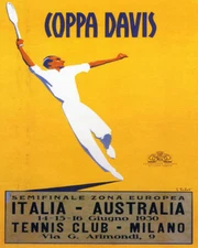 POSTER 1930 COPPA DAVIS ITALY AUSTRALIA TENNIS CLUB MILAN VINTAGE REPRO FREE S/H
