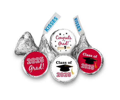 Class of 2025 Red Graduation Party Favor Kisses Stickers Labels SET of 216 - Picture 6 of 8
