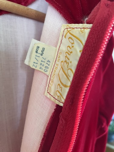 Vintage 60's Lorrie Deb Dress Red Velvet Lace Ruffle Empire waist Maxi 11/12 - Picture 4 of 7