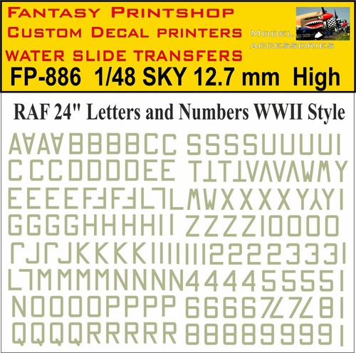 RAF 30" LETTERS NUMBERS WATER SLIDE TRANSFERS MODEL KIT DECALS FP-888 BLACK 1/48 - Picture 5 of 12