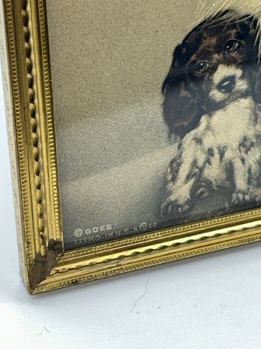 Vintage gerahmter GOES Litho Hundedruck Spaniel und Welpe - Bild 4 von 11