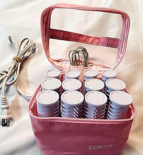 CONAIR HOT HAIR CURLERS WHITE ROLLERS WITH 10 CLIPS ONLY AND PINK CARRY CASE - Picture 2 of 8