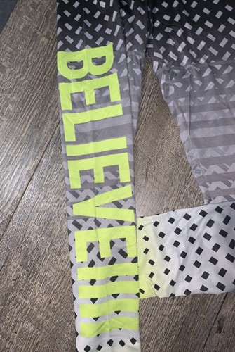 Justice sz 12 neon green yellow black believe leggings guc - Picture 4 of 6