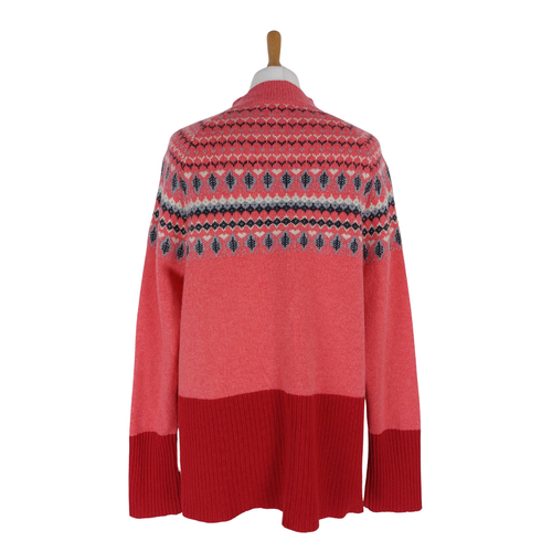 White Stuff Size 14 Pink Fair Isle Mock Neck 79% Lambswool Winterberry Jumper - Picture 9 of 9