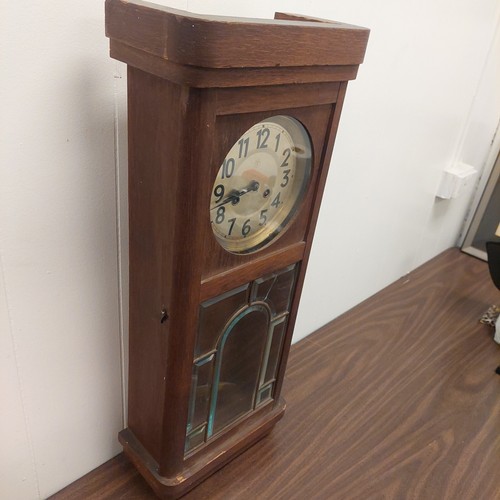 Antique German Wall Clock Junghans Beveled Glass W Pendulum & Key Wood Case - Picture 7 of 15