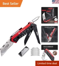 Folding Utility Knife with 5 Razor Blades & Belt Clip - Compact Everyday Tool