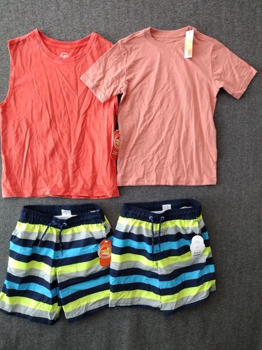 Wonder Nation Boys 2 Set 4- Pack T-Shirt + Tank+ 2 Striped Swim Shorts S 6-7 - Picture 1 of 14