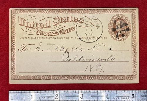 1873 *A. J. WELLS CO.* BALDWINSVILLE, NY. UX1 POSTAL CARD+LARGE USPOD WATERMARK! - Picture 3 of 14
