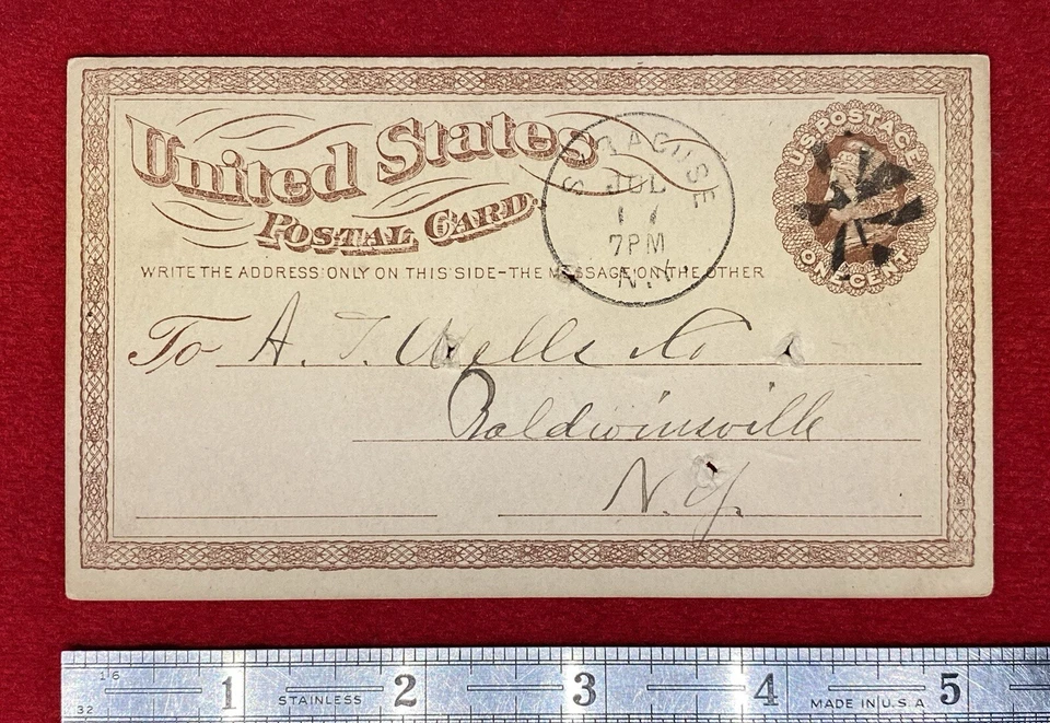 1873 *A. J. WELLS CO.* BALDWINSVILLE, NY. UX1 POSTAL CARD+LARGE USPOD WATERMARK! - Image 3 of 4