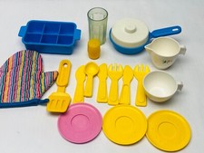 Vintage Fisher Price Fun with Food Random Dishes Lot Silverware plates etc BIN32