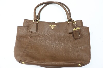Prada Vit Daino Handbag Tote Bag Leather Brown *READ*