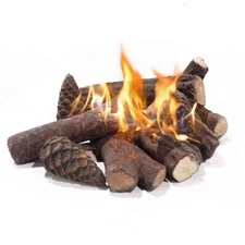 9-Pieces Set Realistic Flame small Ceramic Wood Fireplace Logs Firepit Log Set