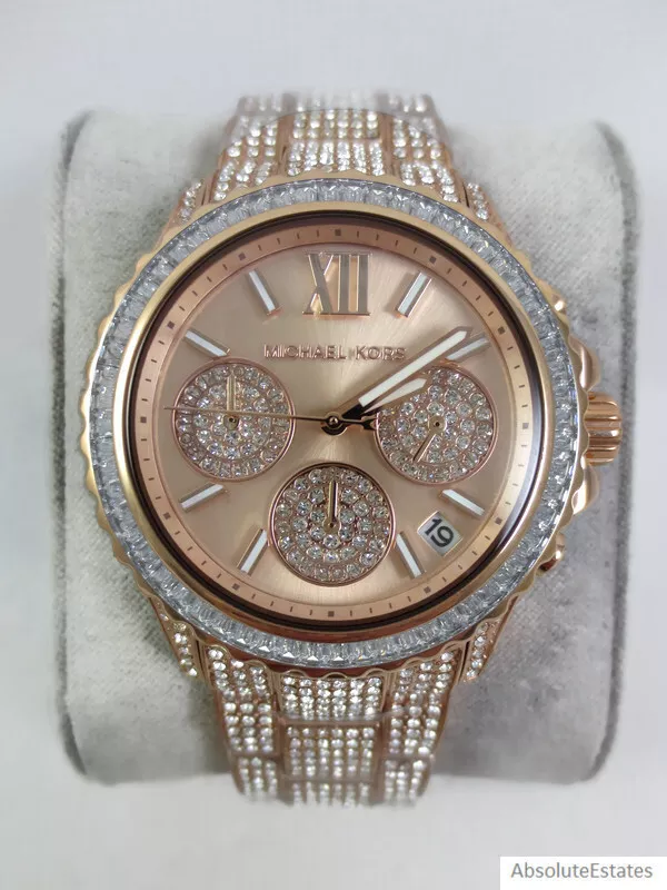 NEW Michael Kors Everest Crystal Rose Gold Pave Chronograph Watch MK7235 NWT