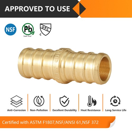 EFIELD 3/8" Pex Straight Coupling Crimp Brass Fittings Lead Free Free Shipping - Picture 6 of 8