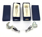 (Lot of 2) Glass Wine Bottle Stoppers Moon and Heart Shapes with Boxes