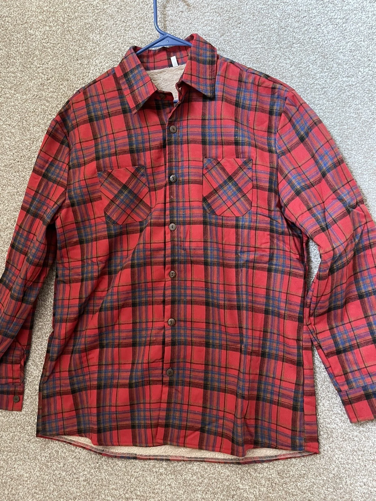 Men’s Red Plaid Fleece Lined Jacket Size XL