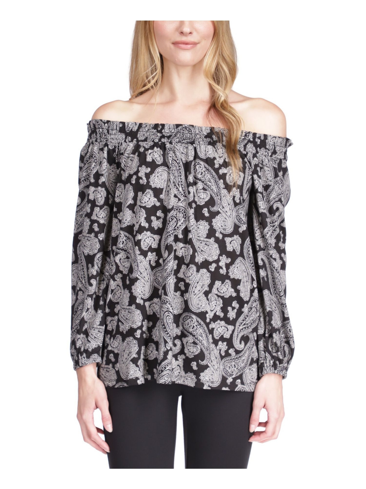 MICHAEL MICHAEL KORS Женский черный топ с длинными рукавами и открытыми плечами в стиле Пейсли S