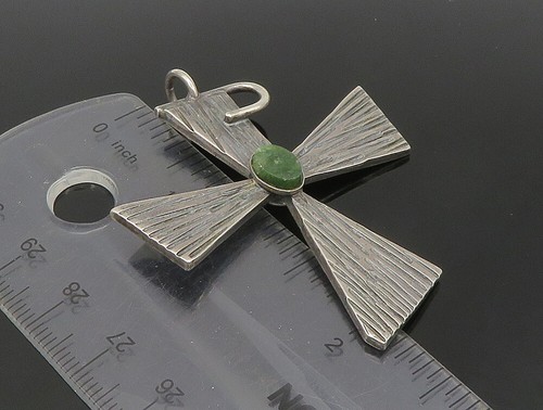 SERAFIN MOCTEZUMA 925 Silver  Vintage Jade Religious Cross Pendant  PT19711 - Picture 2 of 6