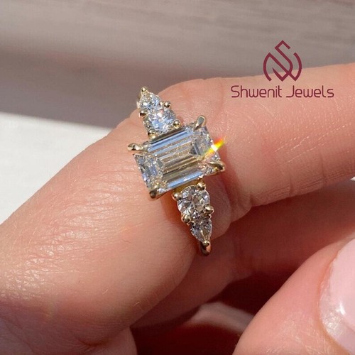 1.20Ct Emerald Cut Lab Diamond Engagement Ring 10K Yellow Gold VS1/E IGI Certi - Picture 2 of 9