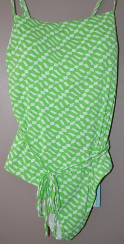 LADIES M&S SQUARE NECK SWIMSUIT NON WIRED SOFT REMOVABLE CUPS LIME SIZE 22 - NEW - Picture 2 of 7