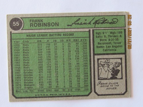 Frank Robinson Ex Hofer 1974 Topps #55 - Imagen 3 de 3