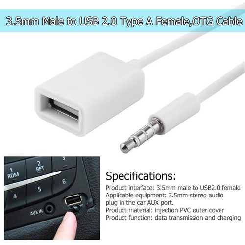 3.5mm Male Audio AUX Jack to USB 2.0 Type A Female OTG Converter Adapter Cable - - Zdjęcie 8 z 13