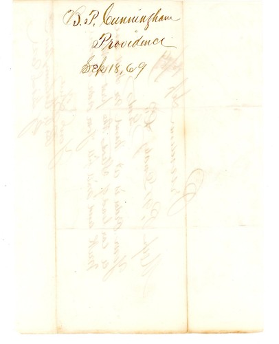 Carta de Providencia 1869 firmada B.P. Cunningham a P.W. Orden de trineo Dudley - Imagen 2 de 2