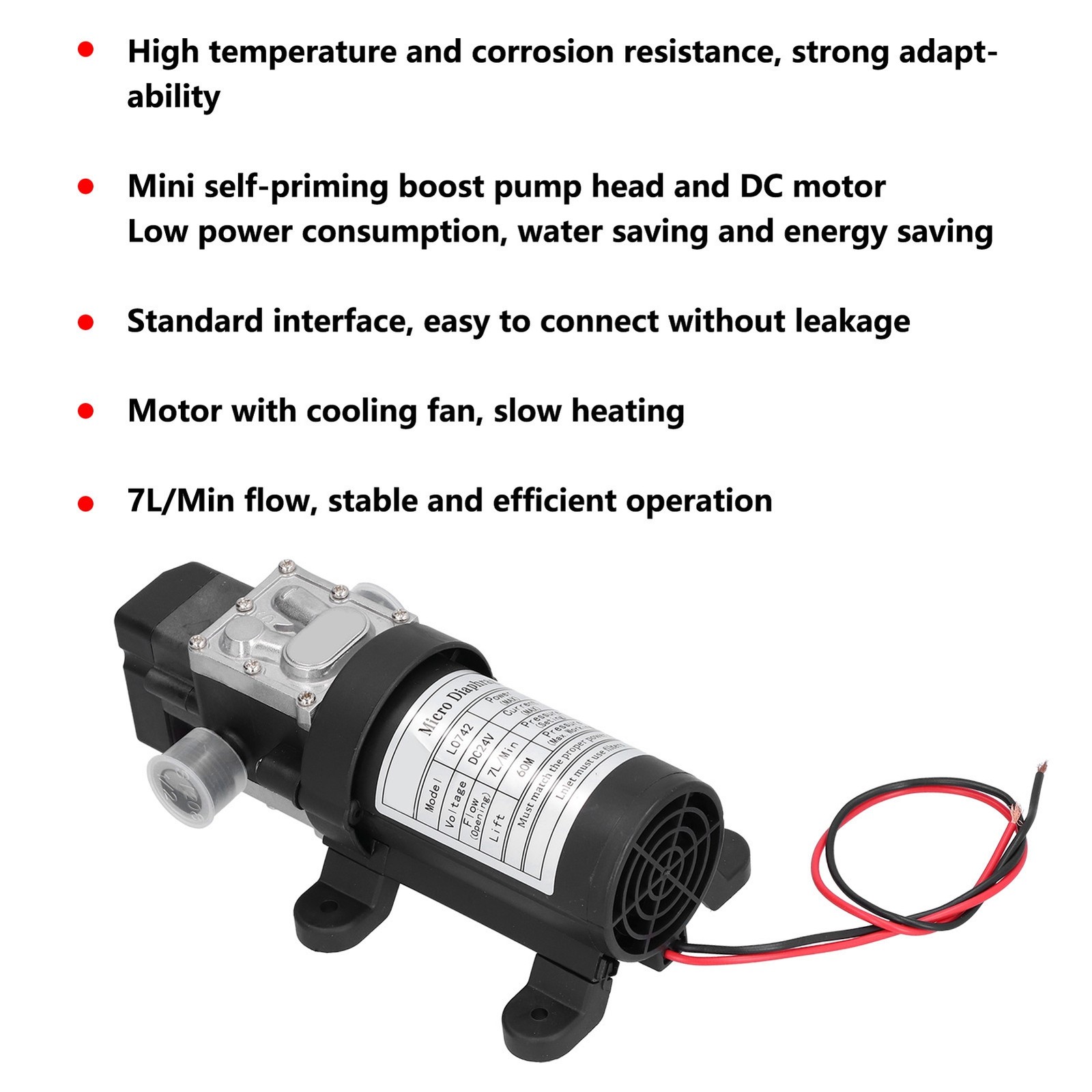 Electric Diaphragm Pump Micro Self‑Priming Boost Water Pump DC24V 100W 7L/Min 60