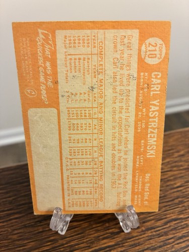 1964 Topps #210 Carl Yastrzemski VINTAGE HOF Boston Red Sox Legend encased - Picture 3 of 5